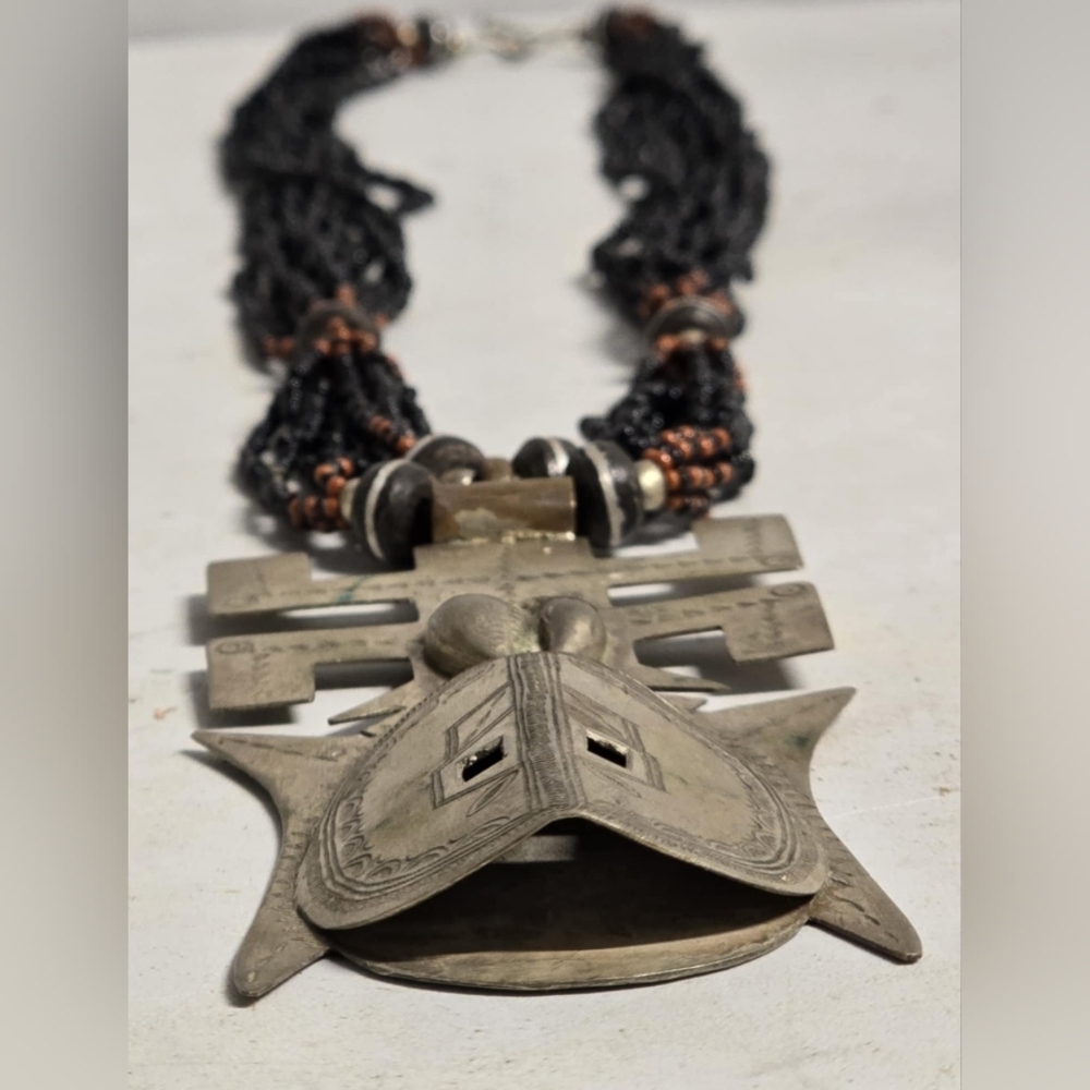 Authentic Tuareg Silver Amulet Multi Strand‎ African  Black  Seed Necklace RARE